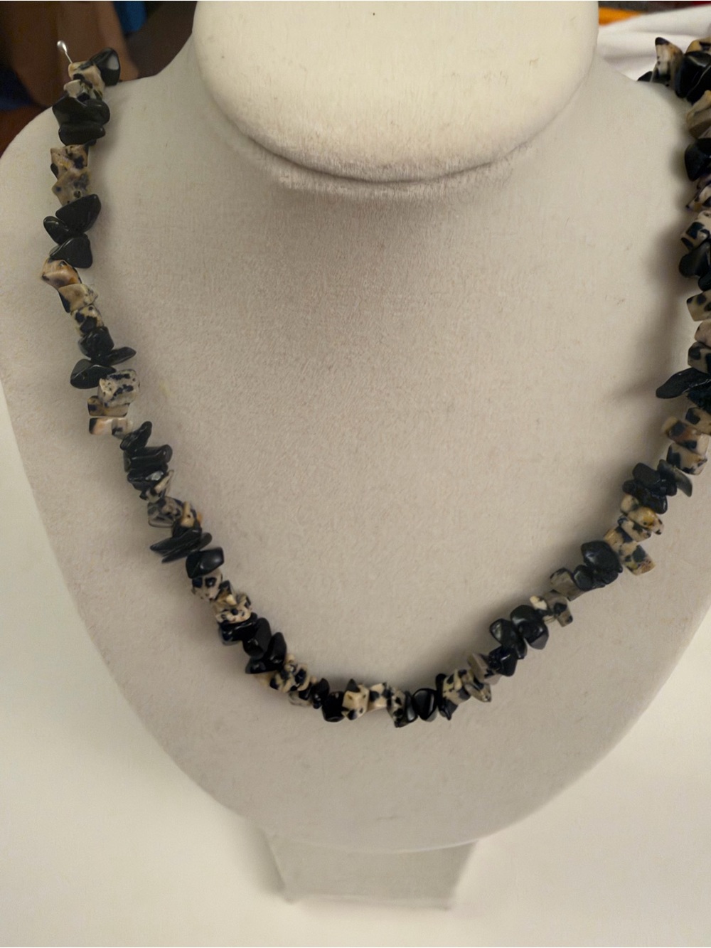 Vintage Black and Cream Chip Necklace